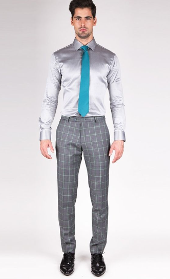 Silver Grey Shirt with Grey Plaid Trousers