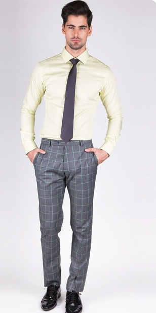 Pastel Green Shirt with Grey Plaid Trousers