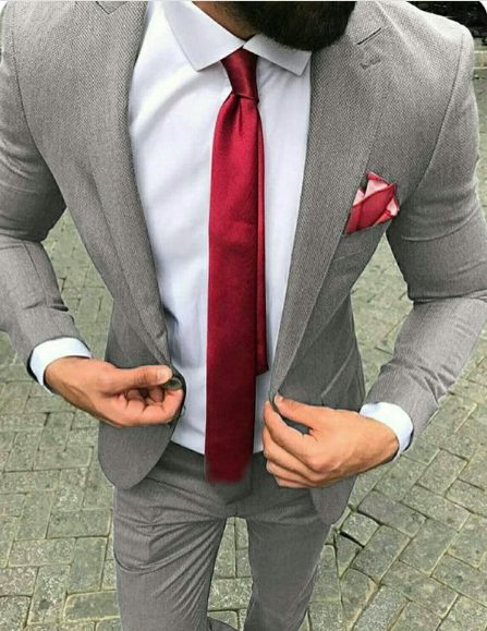 Grey Suit with a White Shirt and Red Tie
