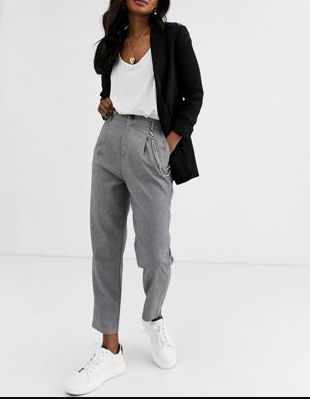 White T-shirt and Vest Jacket with Grey Trousers