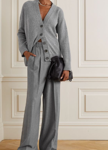 Grey Wool Cardigan with Grey Trousers