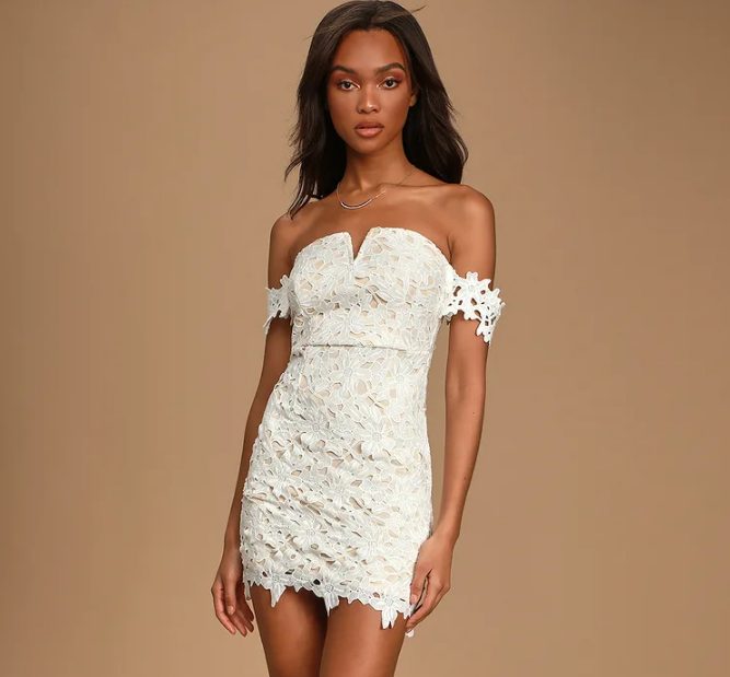 White Lace Off-the-Shoulder Mini Dress 