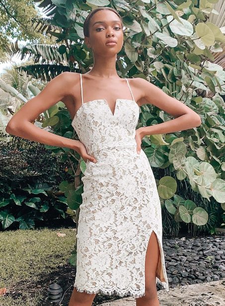 White Crochet Lace Bodycon Midi Dress