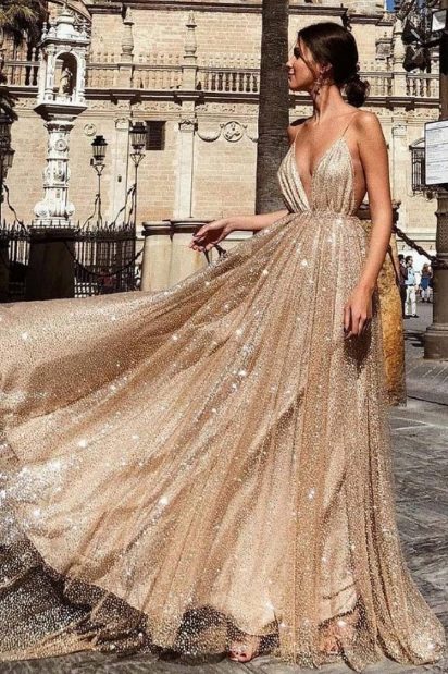 Champagne Sparkly Grad Dress