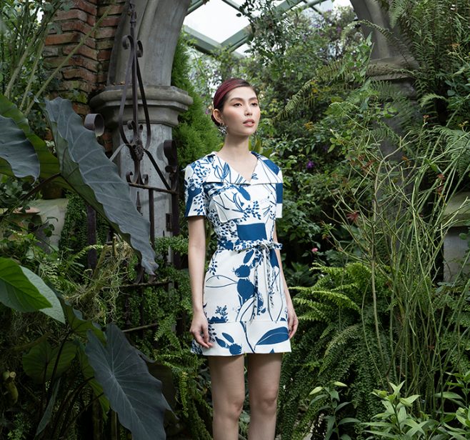 Printed Crepe Mini Dress