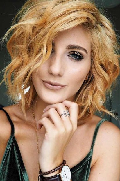Side-Parted Shaggy Light Blonde Bob