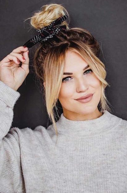 High Bun With Bangs