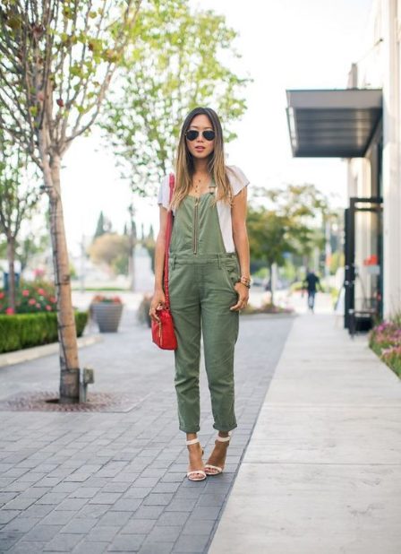 A White Blouse With Green Overalls
