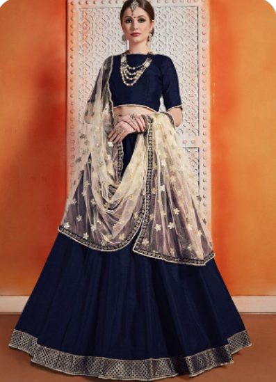 Navy Embroidered Lehenga