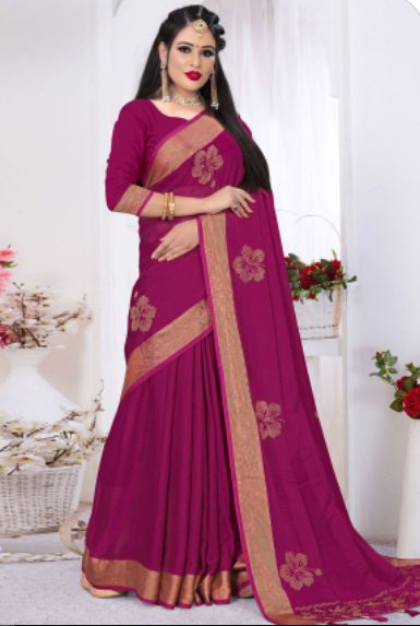 Magenta Satin Saree