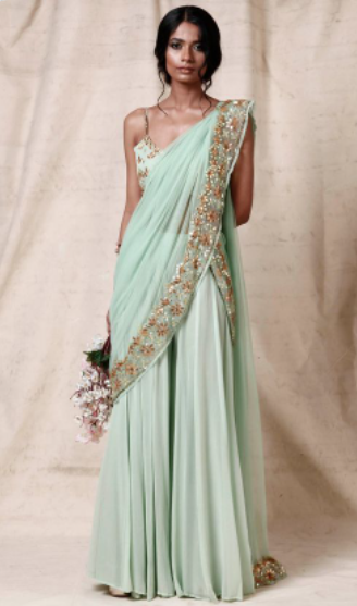 Mint Draped Dupatta Palazzo Set