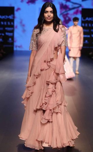 Pink Ruffle Saree and Embroidered Blouse