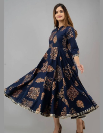 Navy Blue Kurta With Gold Trim