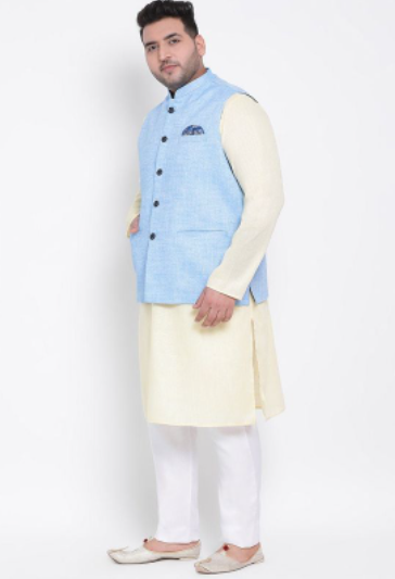 Sky Blue Silk Waistcoat Set For Men