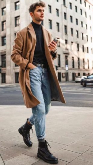 Coats, Sweaters, and Straight-leg Jeans