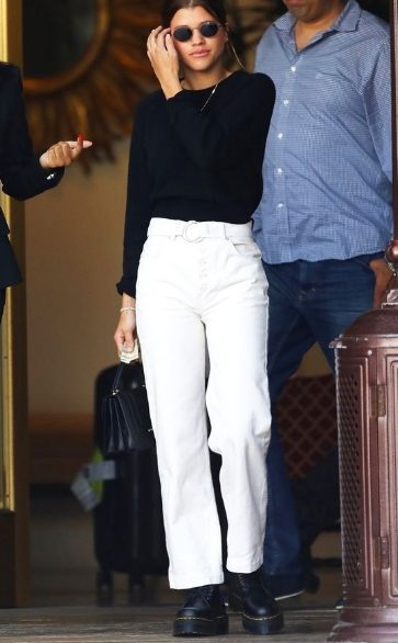 Black Long-sleeved T-shirt and Wide-leg Jeans