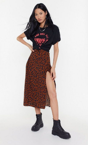 Simple T-shirt and Animal Print Midi Skirts