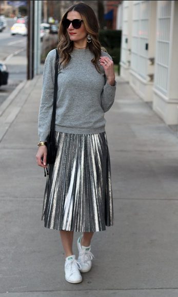 Casual Sweater + Metallic Skirt