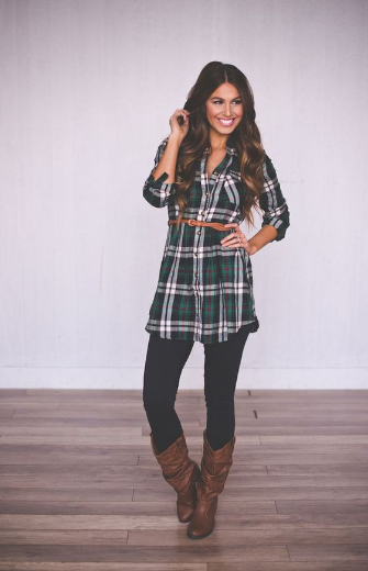 Plaid Shirt, Leggings and Boots