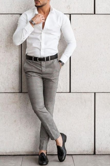 White Shirt And Grey Pants For Men