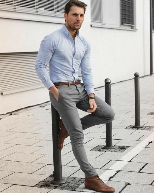 Blue Shirt And Grey Pants For Men 