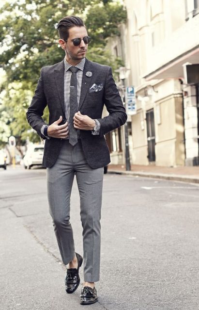 Grey Pants With A Blazer And Tie For Men