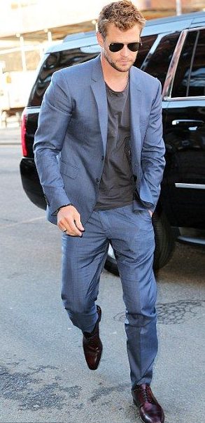 Blue Suit, T-Shirt And Grey Pants For Men
