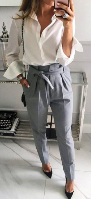 White Shirt With Grey Pants For Women