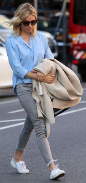 Blue Shirt With Light Gray Skinny Jeans For Women