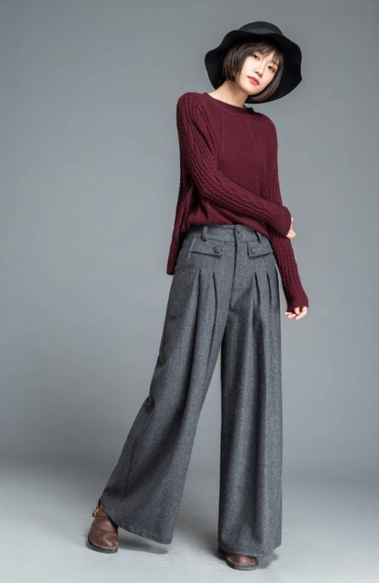 Sweater With Maxi Grey Pants For Women 