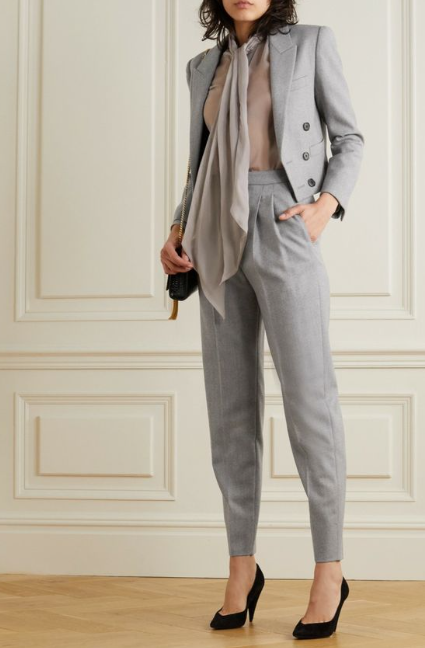 Grey Blazer, Scarves, And Grey Pants For Women 