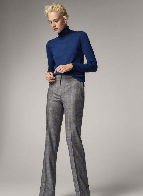 Blue Turtleneck Sweater And Grey Pants For Women