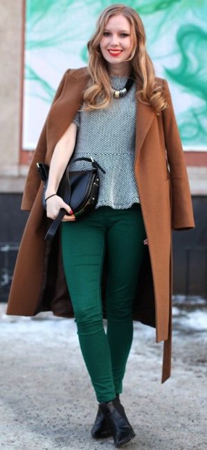 Brown Coat and Dark Green Pants