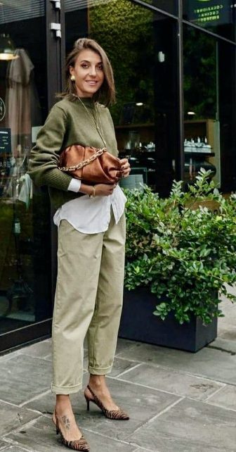 Crew-neck Sweater and White Shirt Underneath