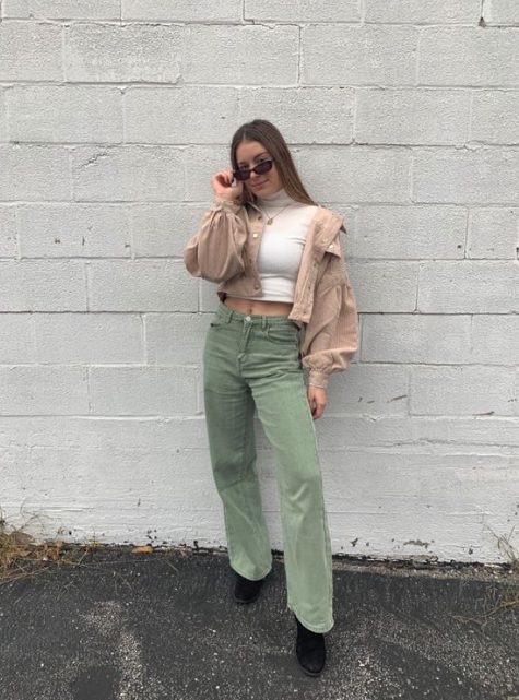 Green Jeans, White Turtleneck