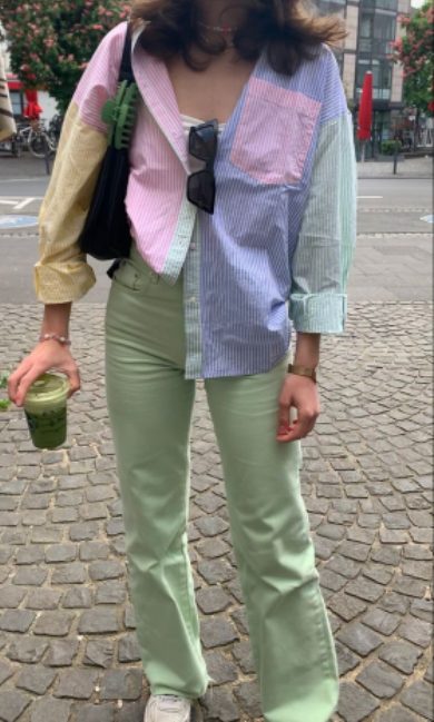 Pastel Shirt and Green Pants