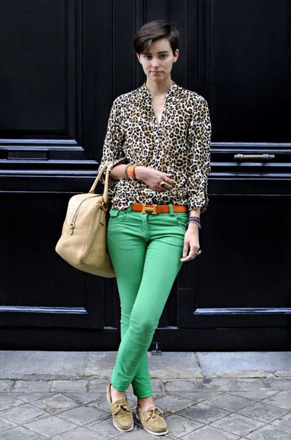 Leopard Print Shirt and Green Pants