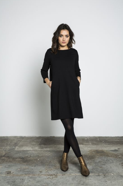 Black Shift Dresses with Tights and Ankle Boots