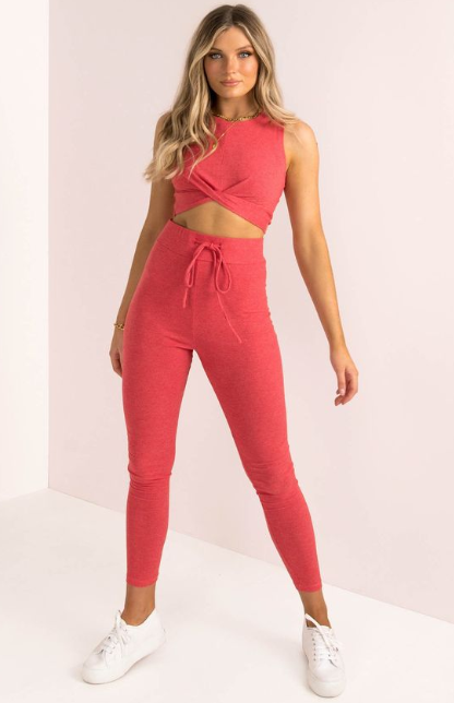 High-Waisted Joggers And Maroon Sneakers