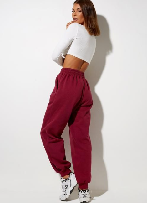 Burgundy Roider Jogger With White Rubber Shoes