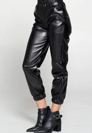 Brown Joggers And Black Leather Shoes