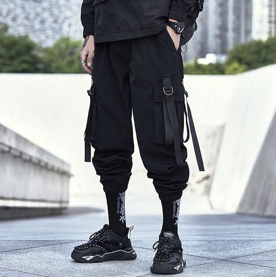 Black Joggers With Metallic Tennis Shoes