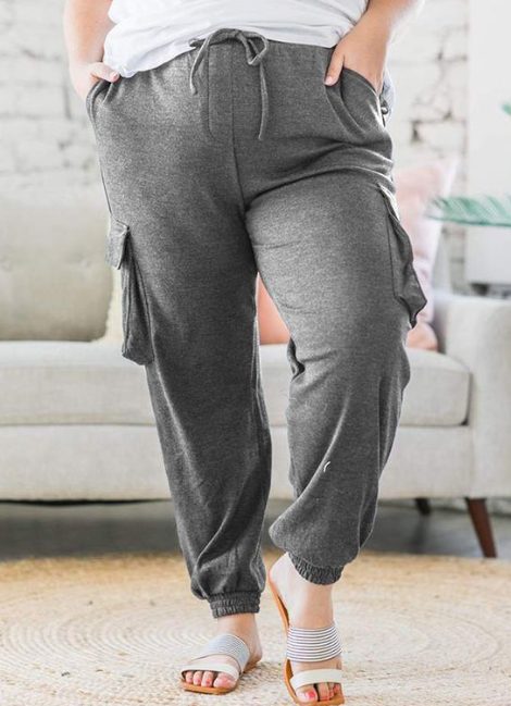 Gray Jogger Pants And Nude Slide Sandals