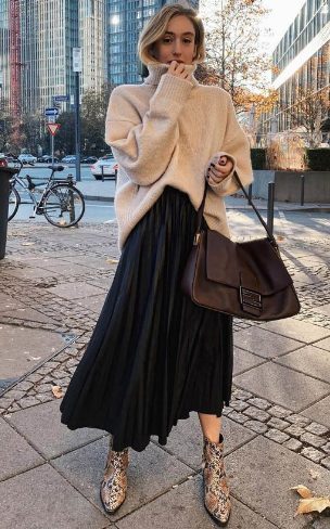 Skirt with the Turtleneck and Bo