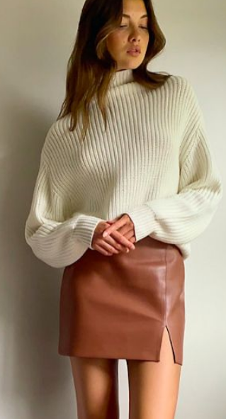 Sweater And Leather Skirt 