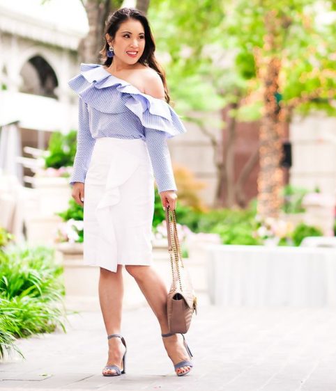 Skirt And Off-Shoulder Ruffled Top 