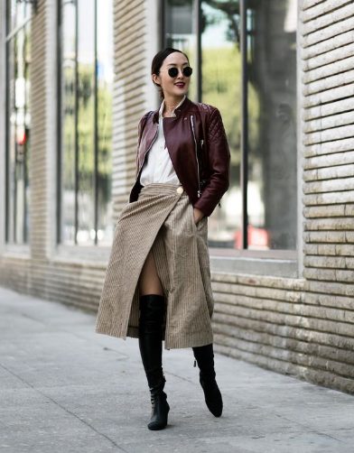 Leather Jackets, Simple Tops, And Midi Skirts
