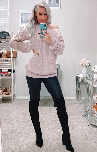 Off-Shoulder Sweaters And Leather Leggings