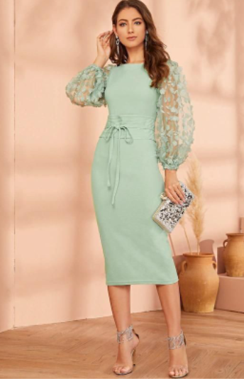 Mesh Sleeves Pencil Dresses And Heels