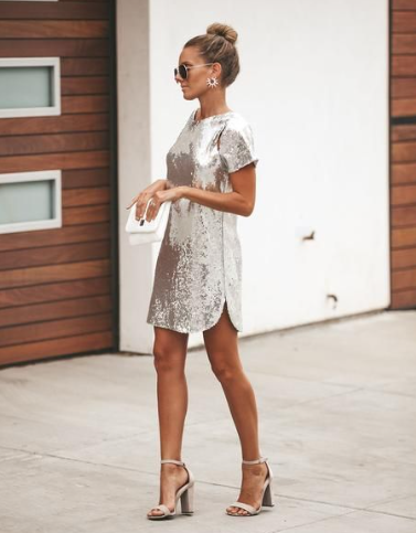 Sequin Dresses And Ankle Strap Heels